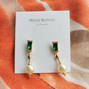 Alicia Bonnie - Lunar Sheen - Gold Green Crystal Drop Earrings